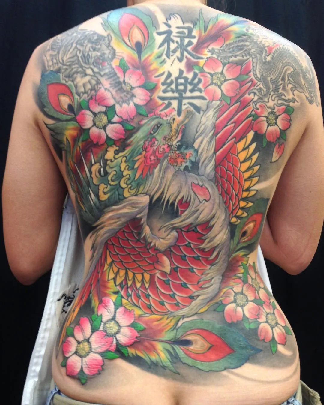 Full back traditional Japanese tattoo with phoenix