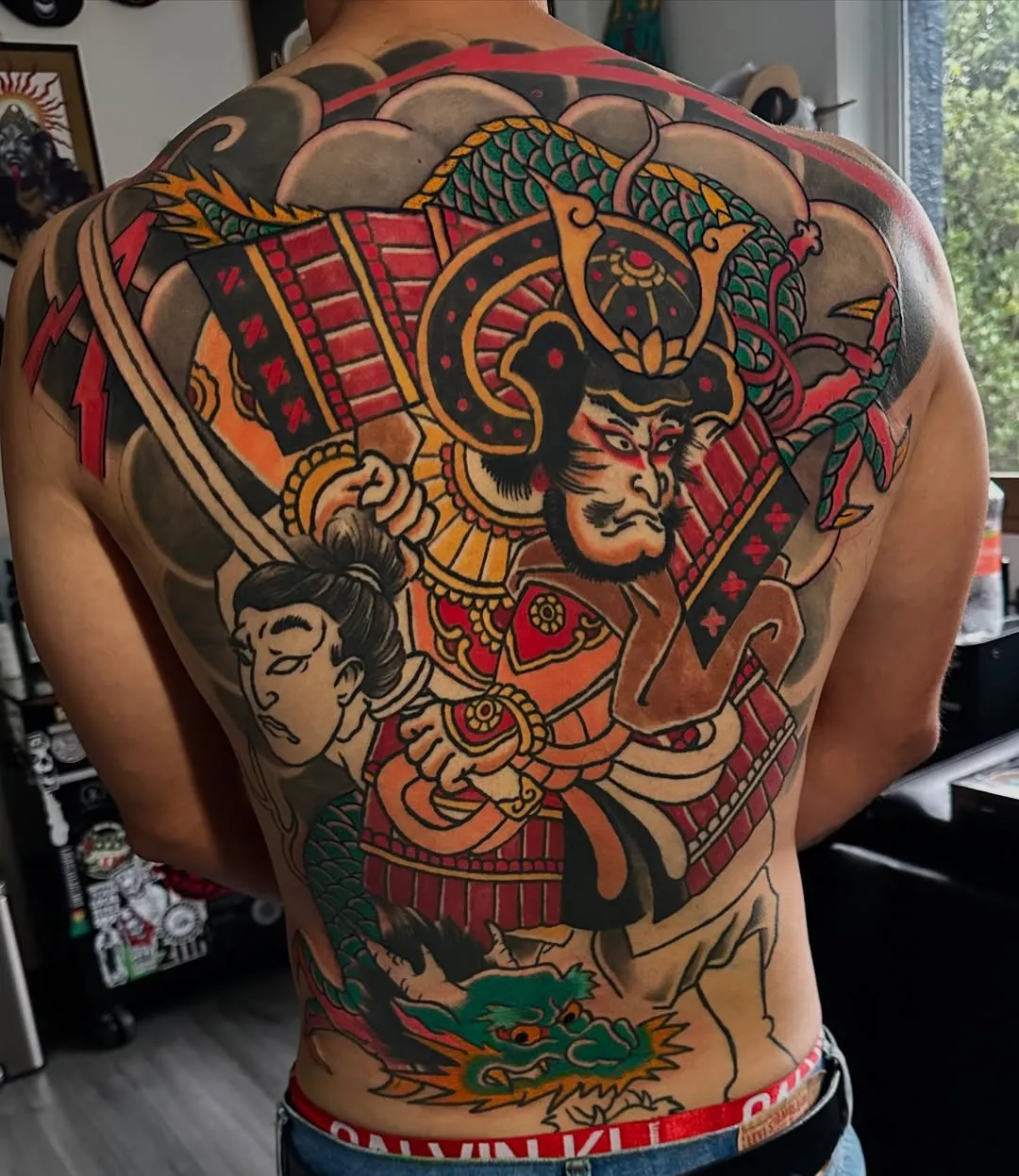 Full back traditional Japanese tattoo with samurai
