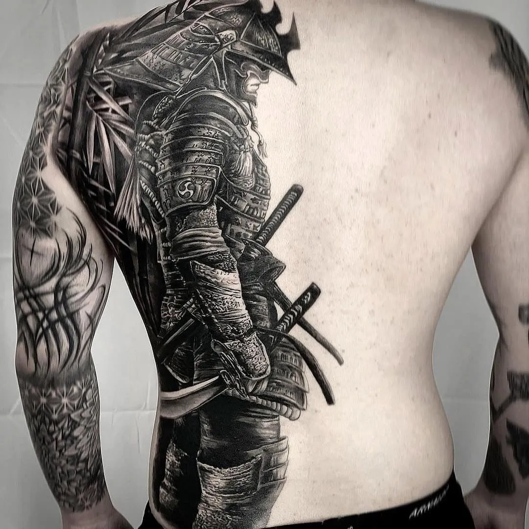 Half back Japanese tattoo with samurai super cool