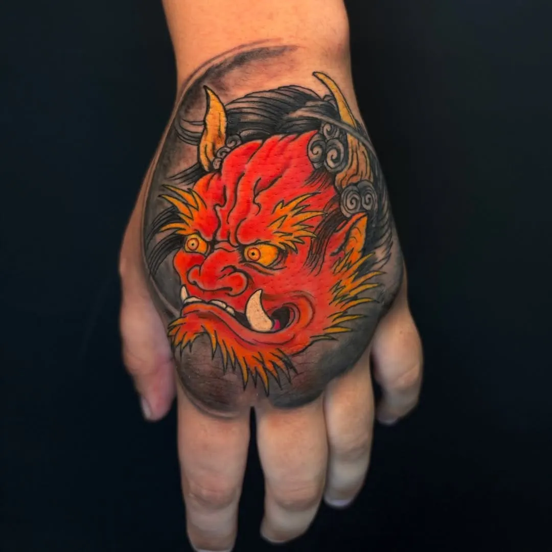 Mini Traditional Japanese Tattoo with an Oni mask