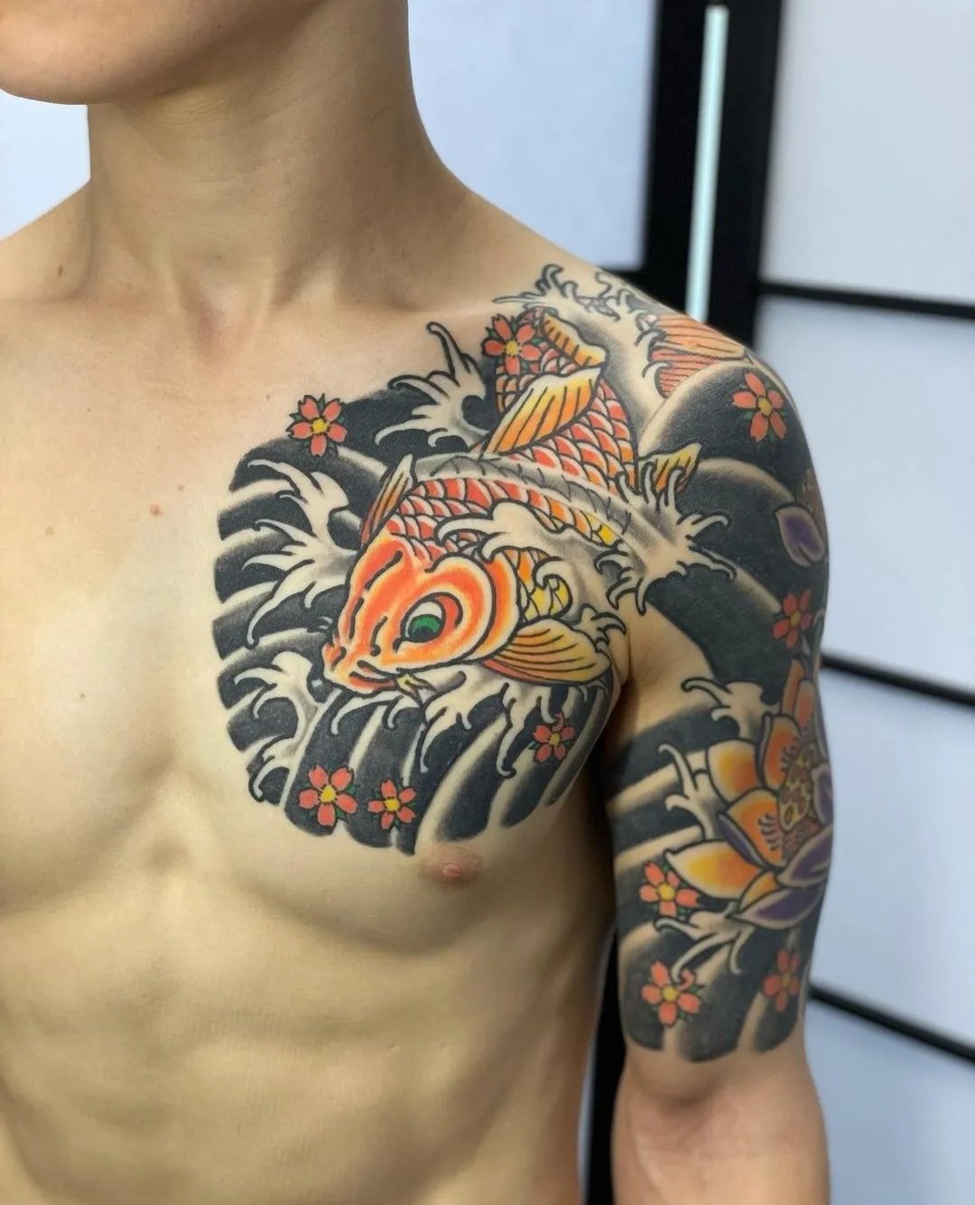 Golden Koi Traditional Japanese Bicep Tattoo