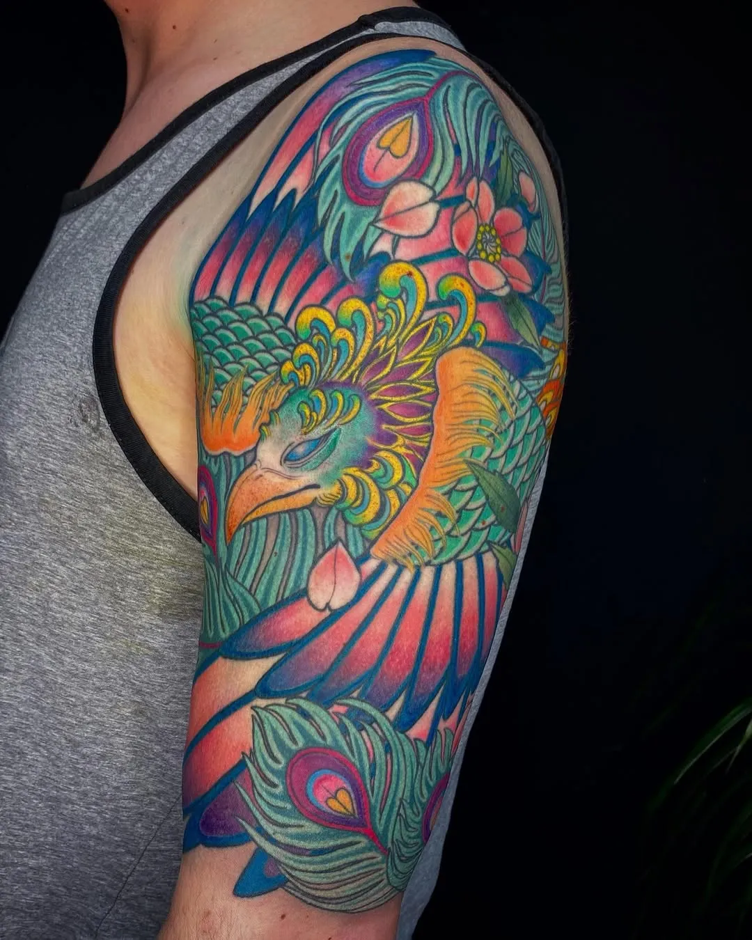Traditional Japanese Bicep Tattoo of rebirth phoenix