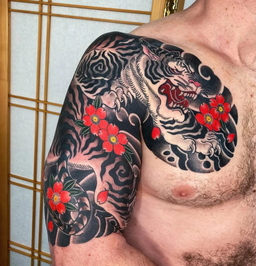 Traditional Japanese Bicep Tattoo of a Tiger