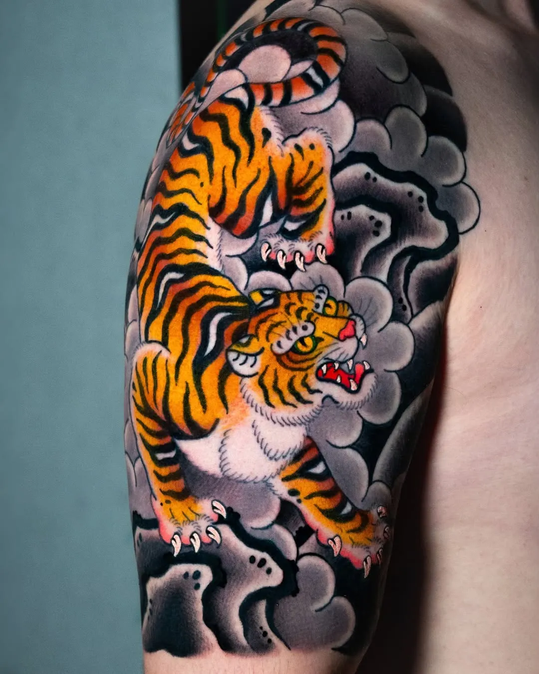 Traditional Japanese Bicep Tattoo of a Tiger