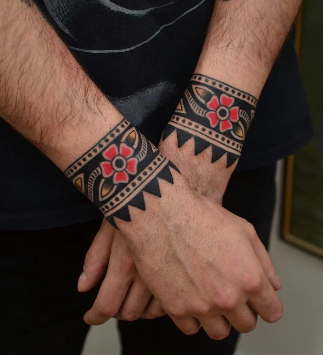 Ancient Japanese bracelet tattoo on wrist