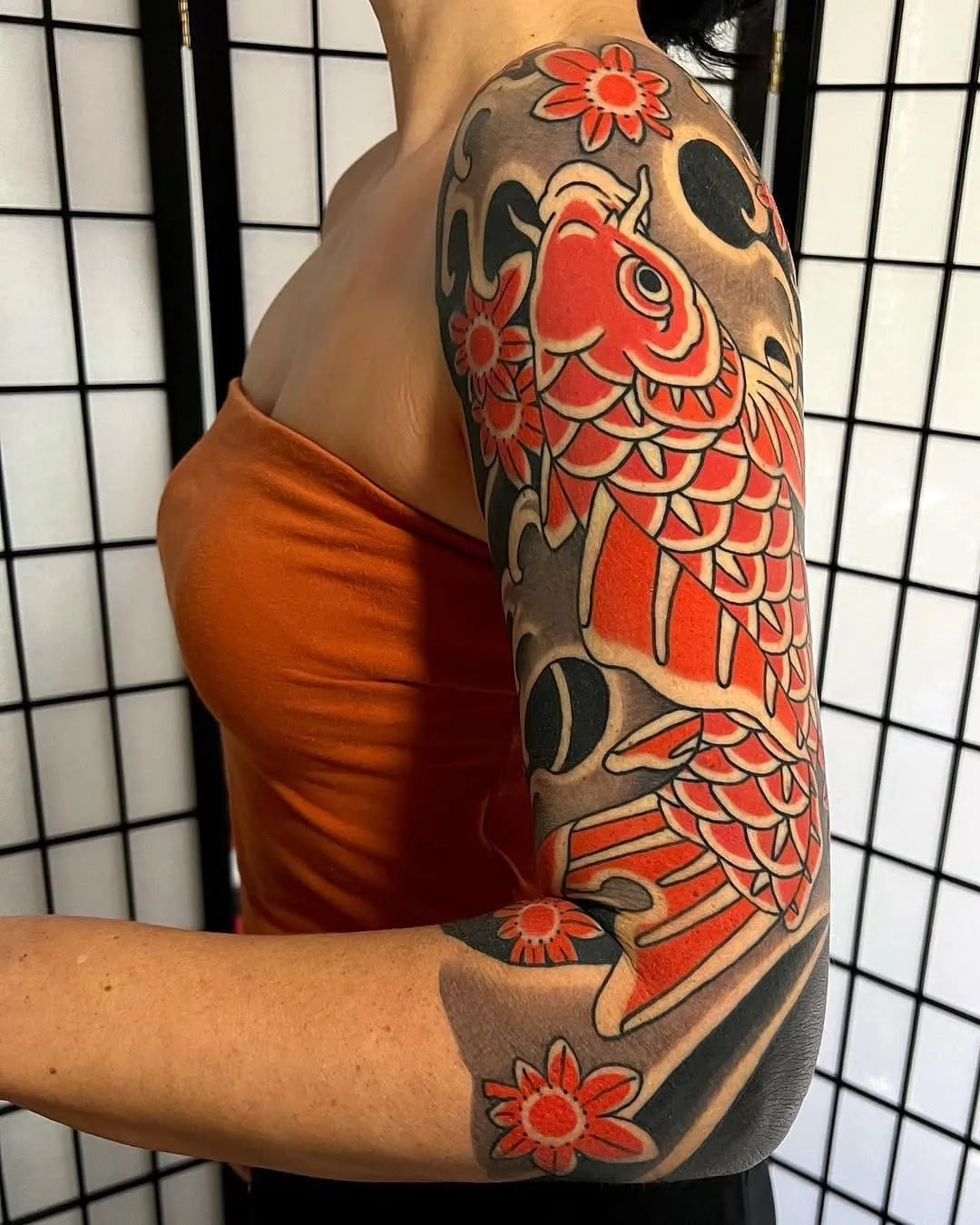 Traditional Japanese tattoo with the Koi Fish