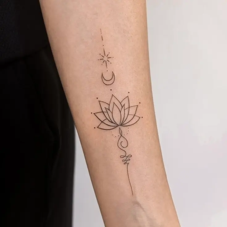 Fine line mini lotus flower tattoo – symbol of purity and Vietnamese elegance