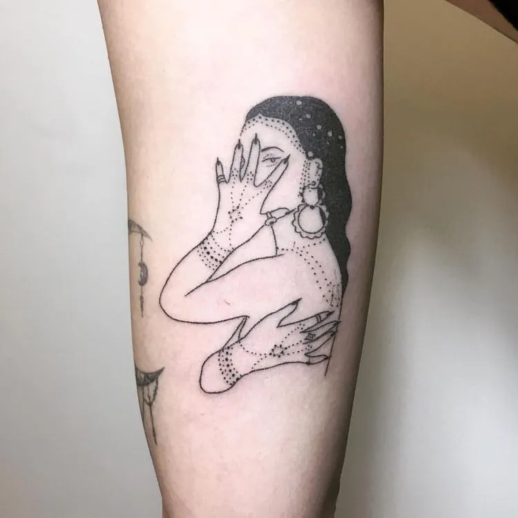 Vietnamese lady tattoos combined with jewelry