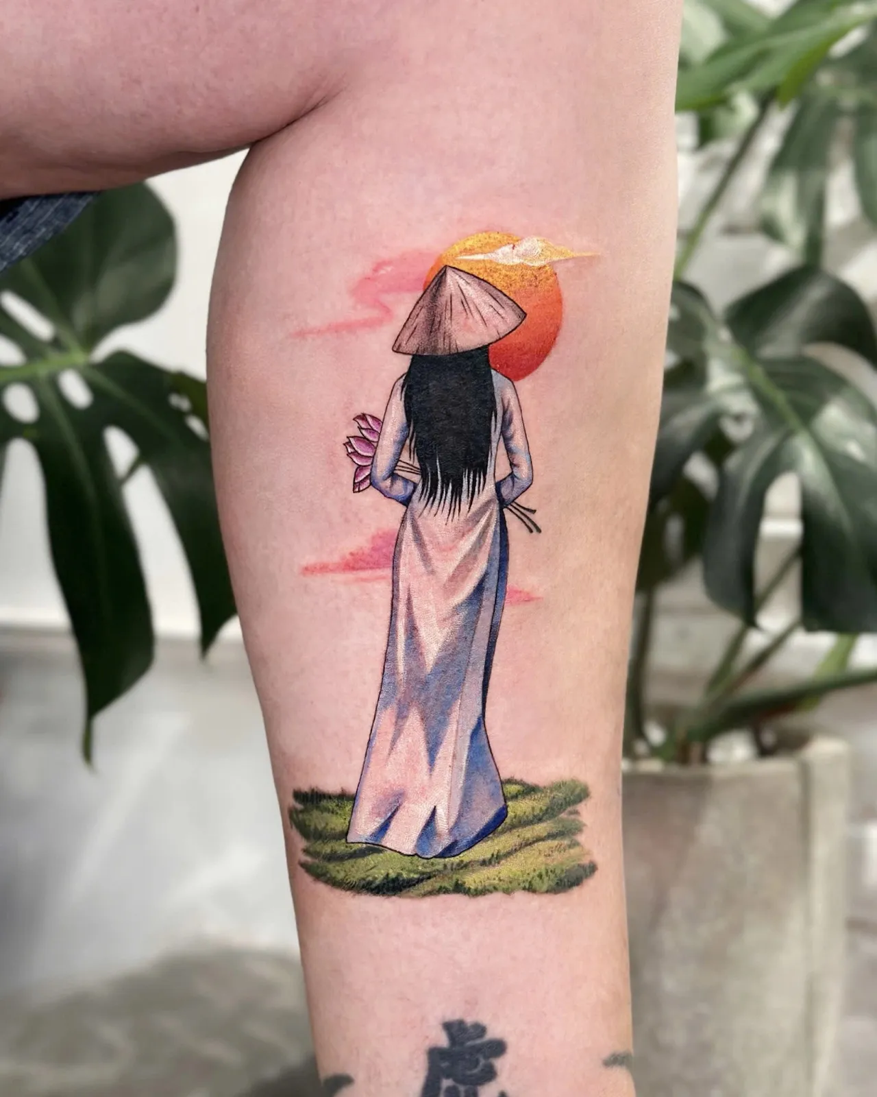 Vietnamese lady tattoos with colors and patterns