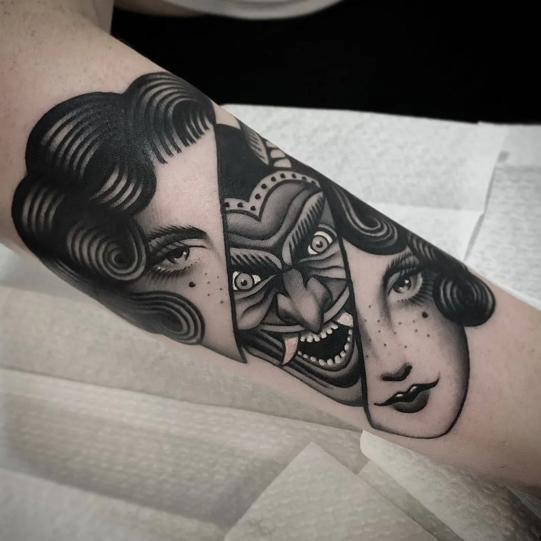 7+ Best Black And White Demon Face Tattoo Designs For 2026