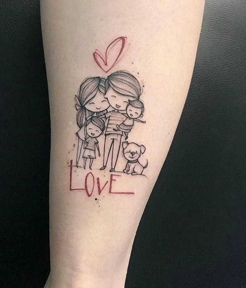 family tattoo of 4 people