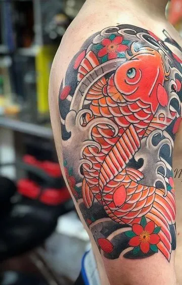 Mẫu Hình Xăm Cá Chép với Hoa Anh Đào Trong Nghệ Thuật Á Đông