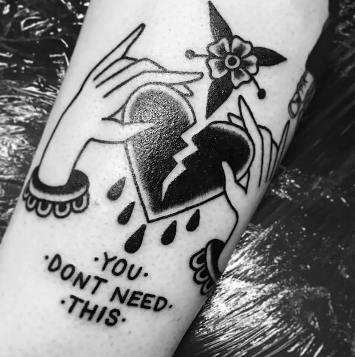 Old school broken heart tattoo