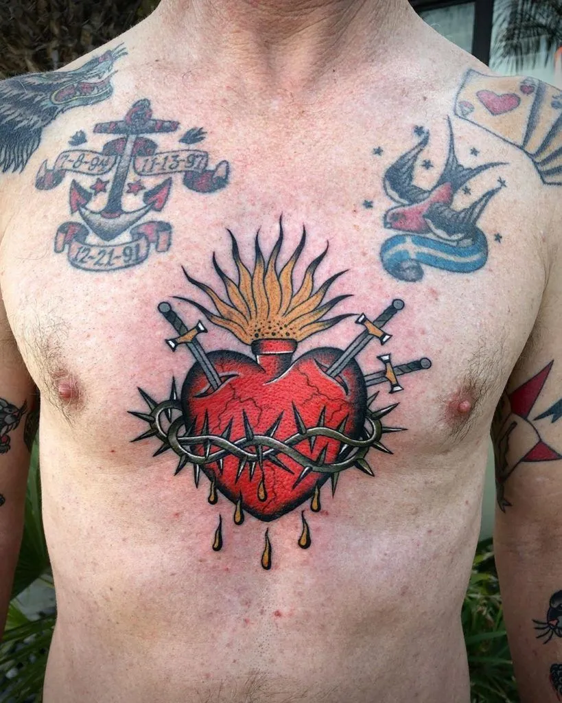 Old school bleeding heart tattoo