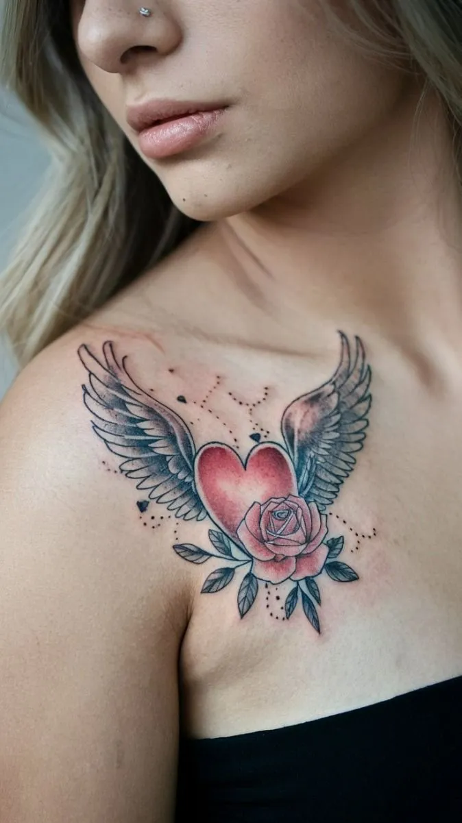Old school heart tattoo with wings
