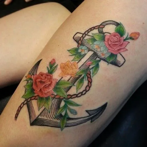 Old school rose tattoo with anchor