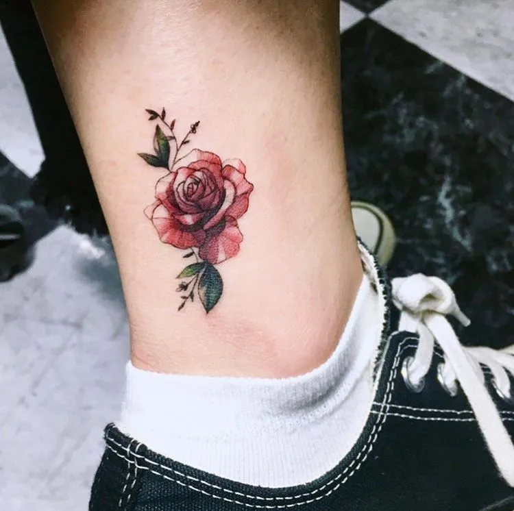 Old school rose tattoo on ankle