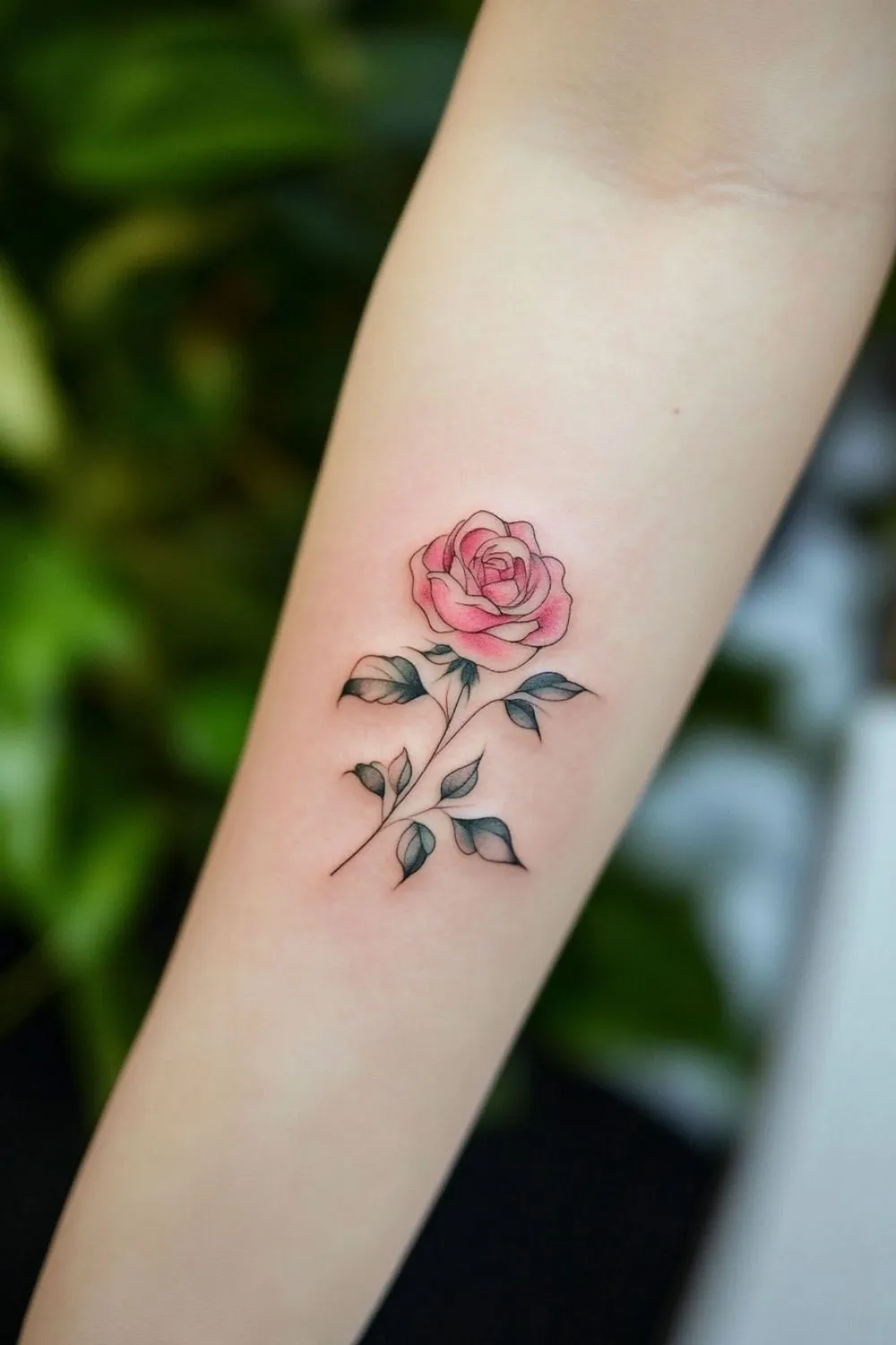Old school pink rose tattoo