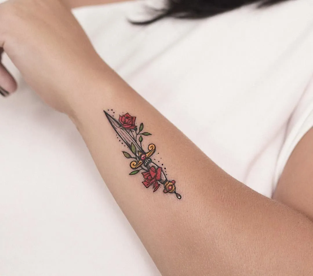 Old school rose tattoo with dagger