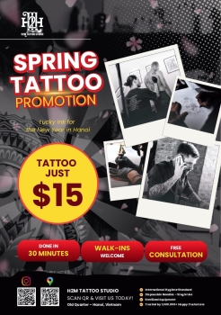 Spring Tattoo Promotion $15 - Lucky Ink in Hanoi | H2M Tattoo Studio