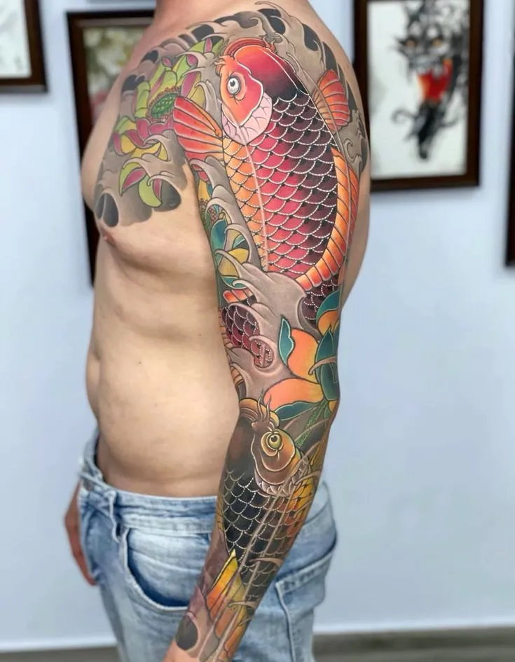 50+ Koi Fish Tattoo Sleeve for Men & Women Full Arm Designs