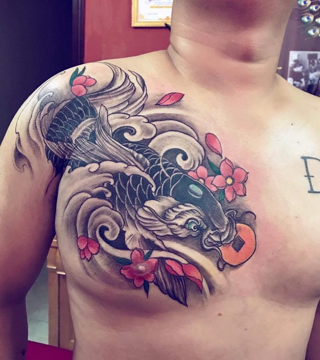 Mẫu Hình Xăm Cá Chép với Hoa Anh Đào Trong Nghệ Thuật Á Đông